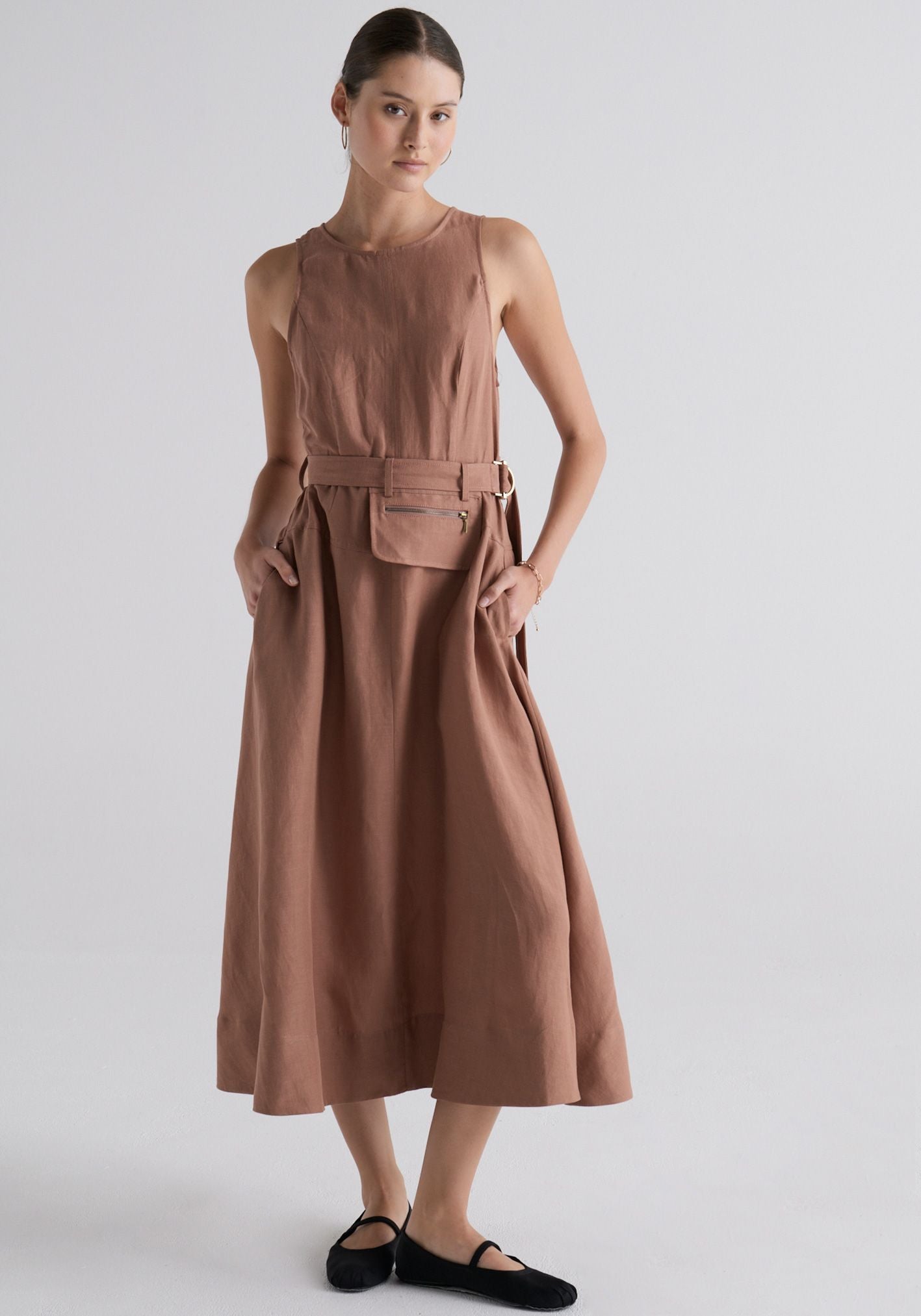 POL - Riley Belted Dress - Taupe