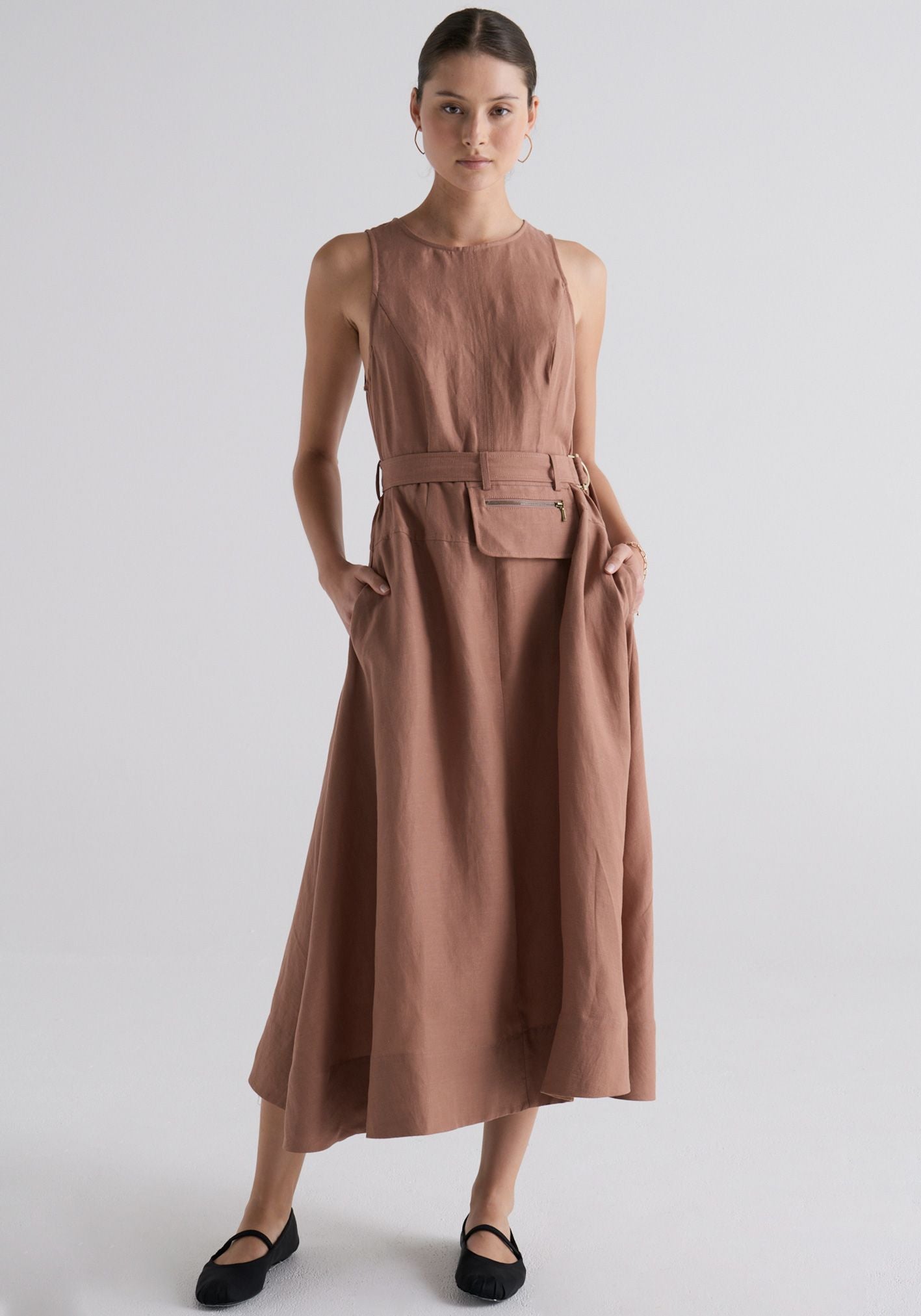 POL - Riley Belted Dress - Taupe