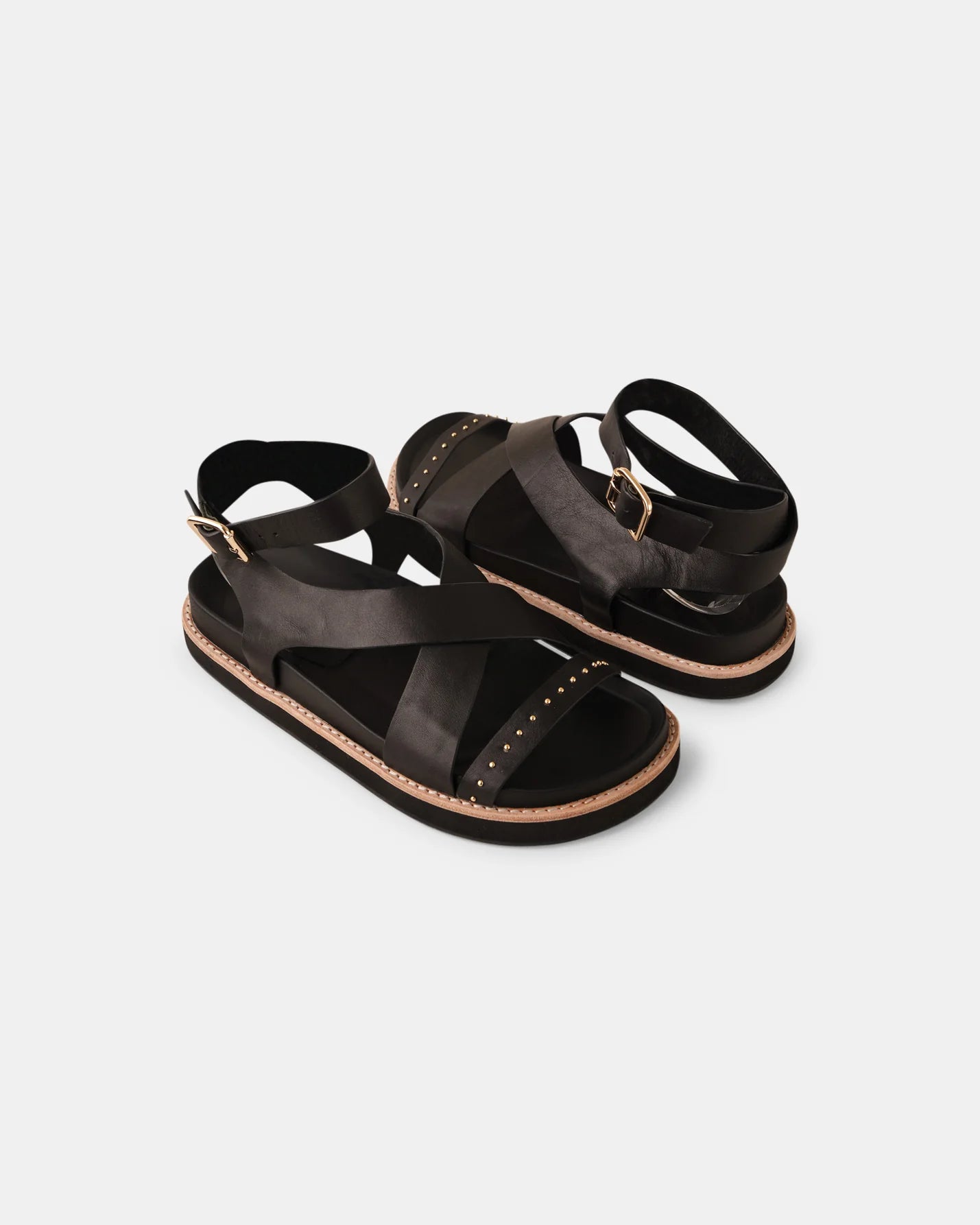 Walnut Melbourne - Pilar Leather Sandal - Black