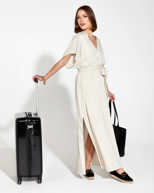 Fate & Becker - Heritage Linen Maxi Dress - Natural Pinstripe