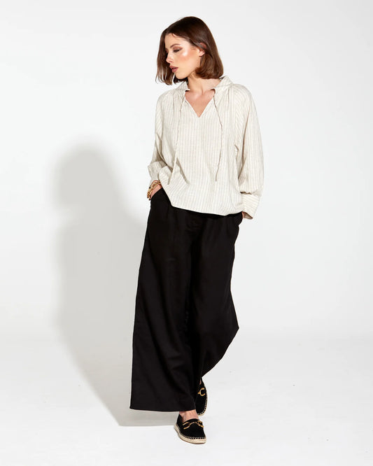 Fate & Becker - Heritage Linen Batwing Blouse - Natural Pinstripe