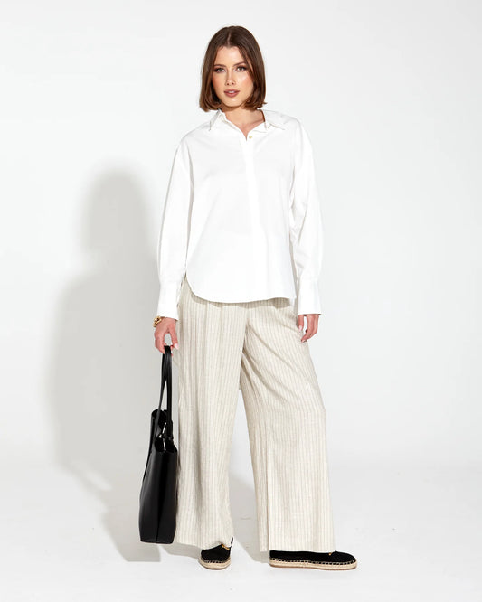 Fate & Becker - Heritage Linen Wide Leg Pant - Natural Pinstripe