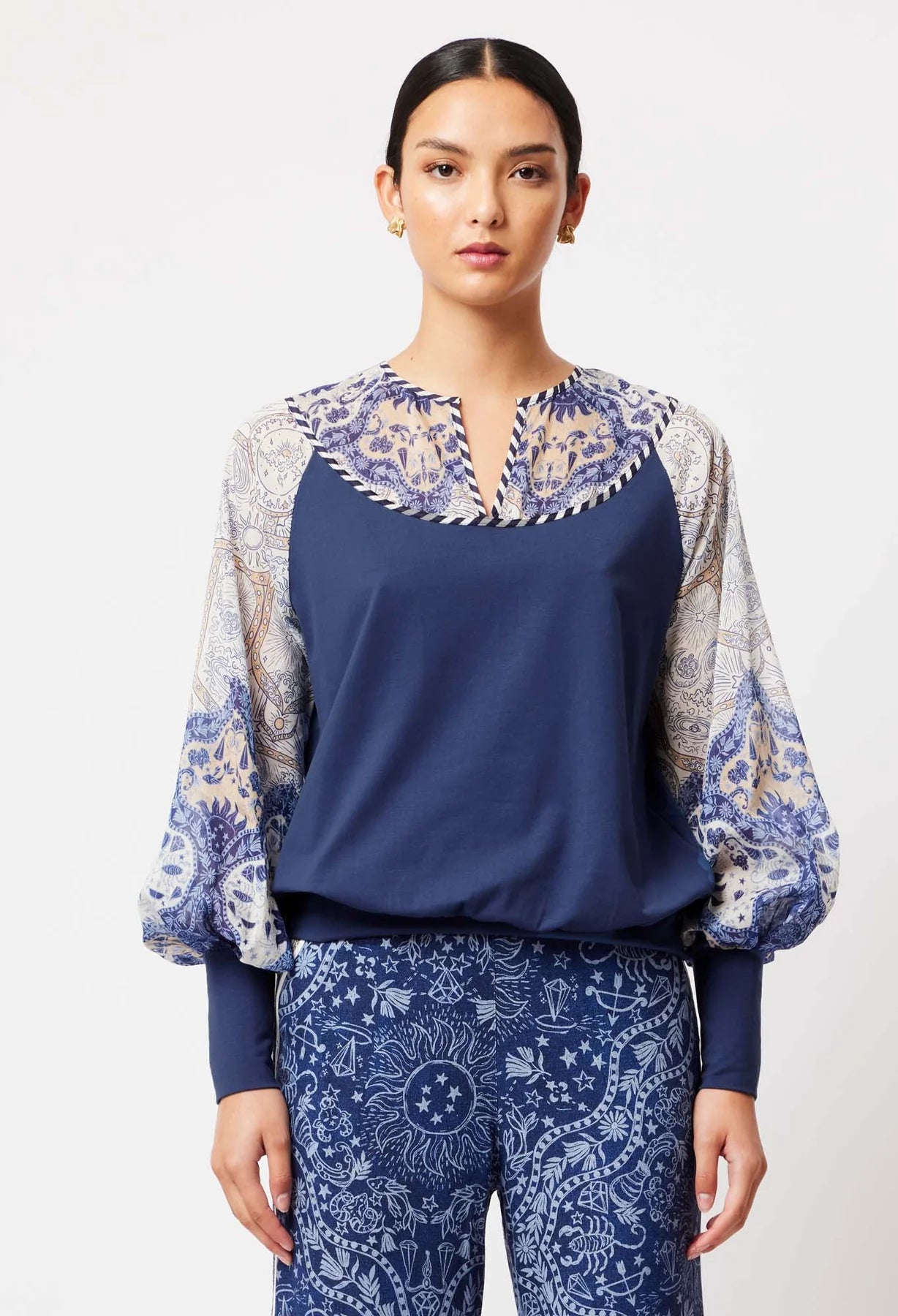 Sale - Once Was - Venus Cotton Silk Jersey Top - Ink Astral Print