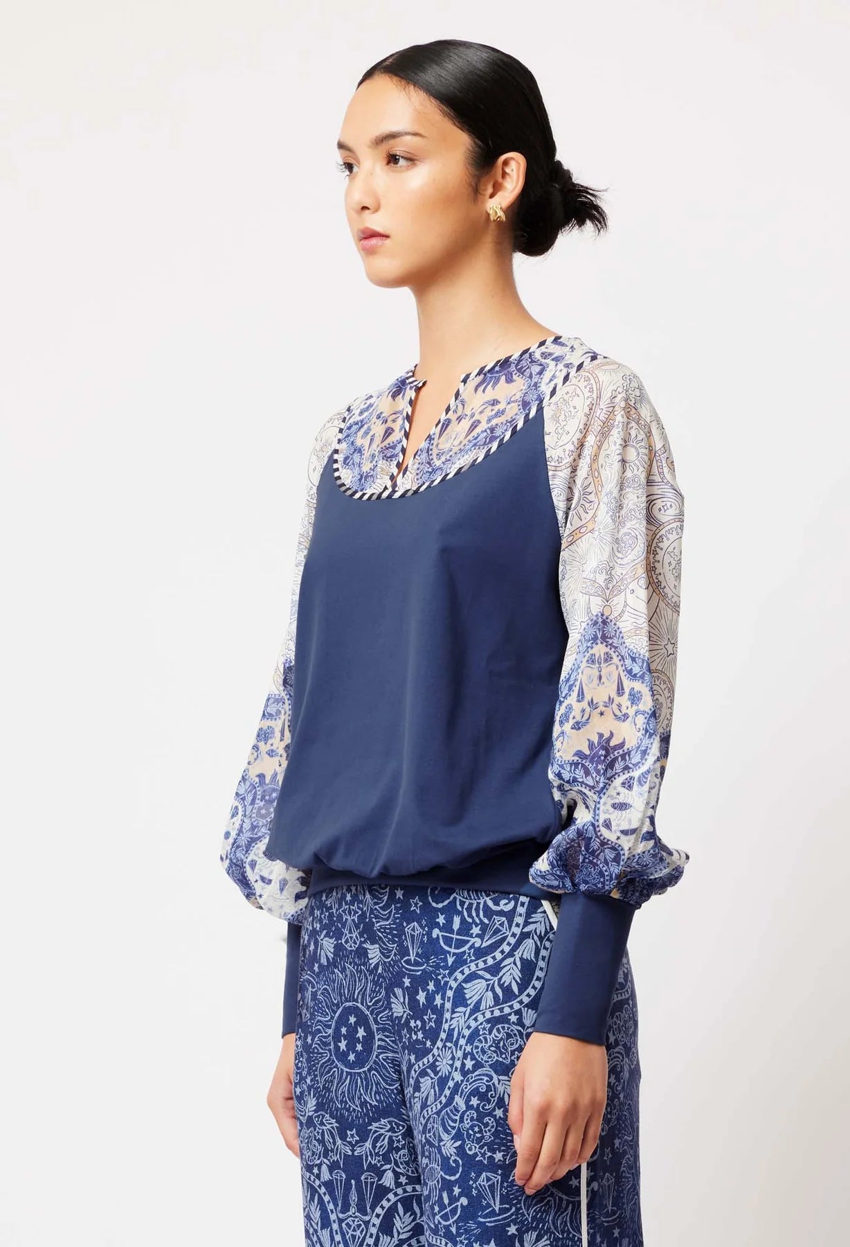 Sale - Once Was - Venus Cotton Silk Jersey Top - Ink Astral Print