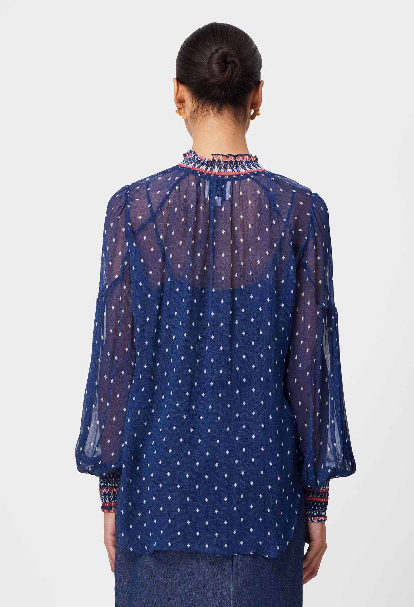 Once Was - Phoenix Viscose. Chiffon Blouse -  Lapis Spot