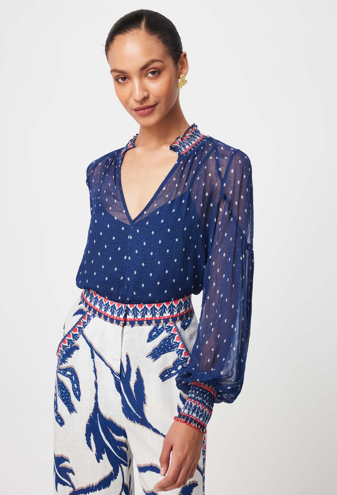 Once Was - Phoenix Viscose. Chiffon Blouse -  Lapis Spot