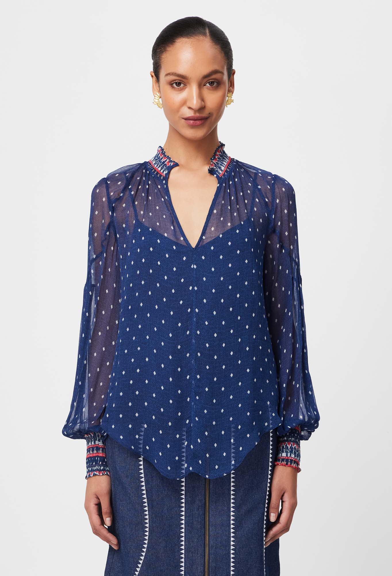 Once Was - Phoenix Viscose. Chiffon Blouse -  Lapis Spot