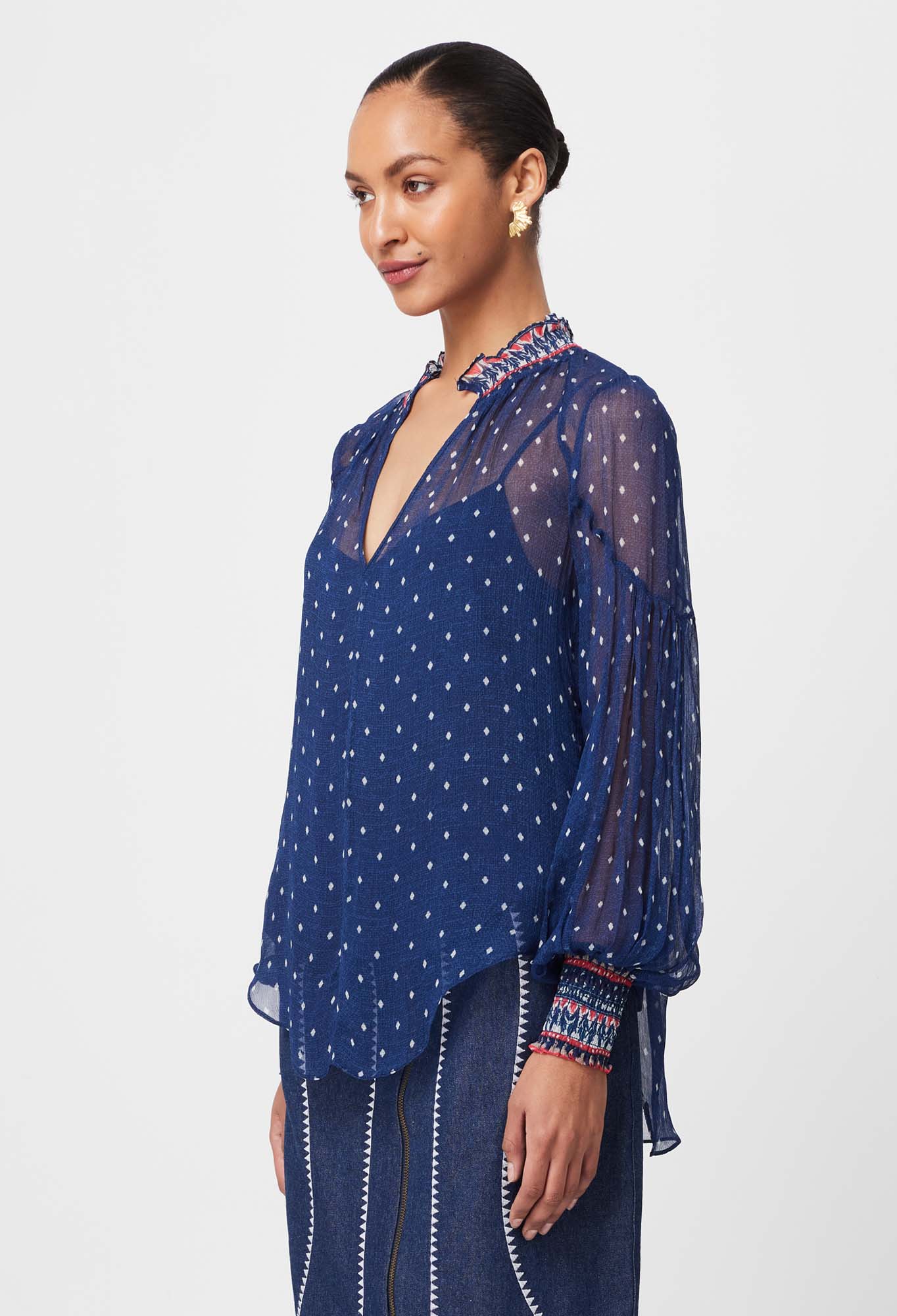 Once Was - Phoenix Viscose. Chiffon Blouse -  Lapis Spot