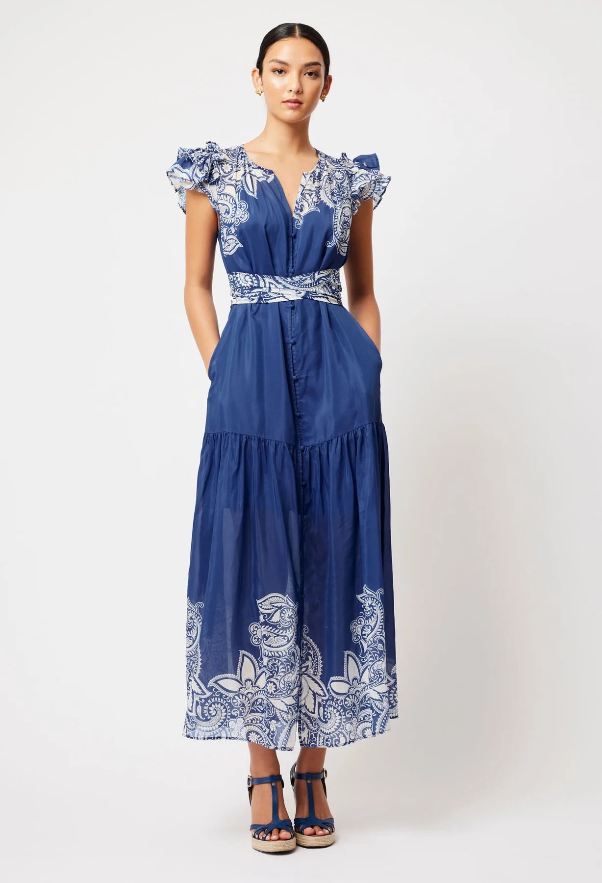 Once Was - Paradiso Cotton Silk Dress - Nautique Paisley