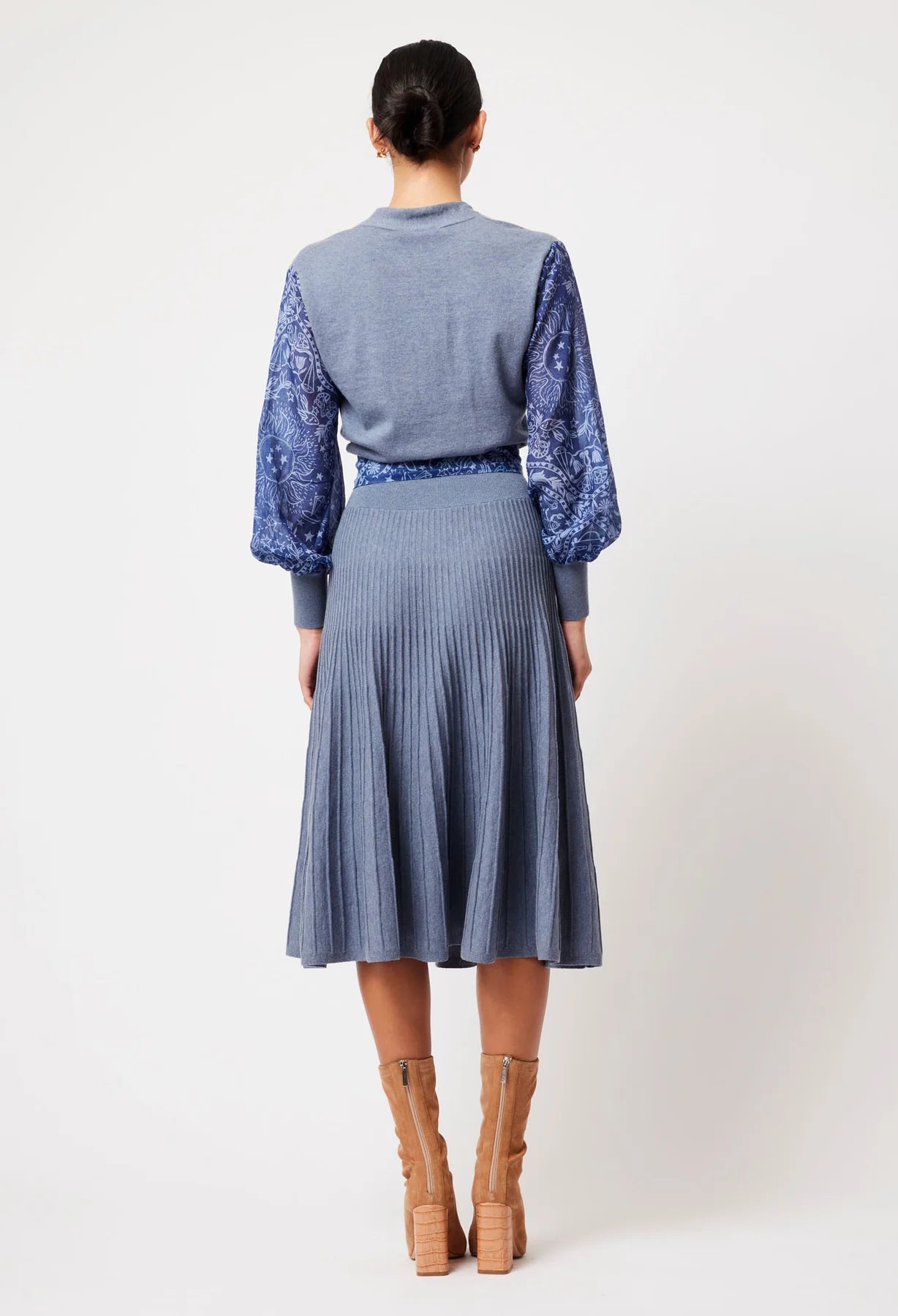 Sale - Once Was - Lyra Merino Wool Knit Dress - Storm/ Zodiac Print