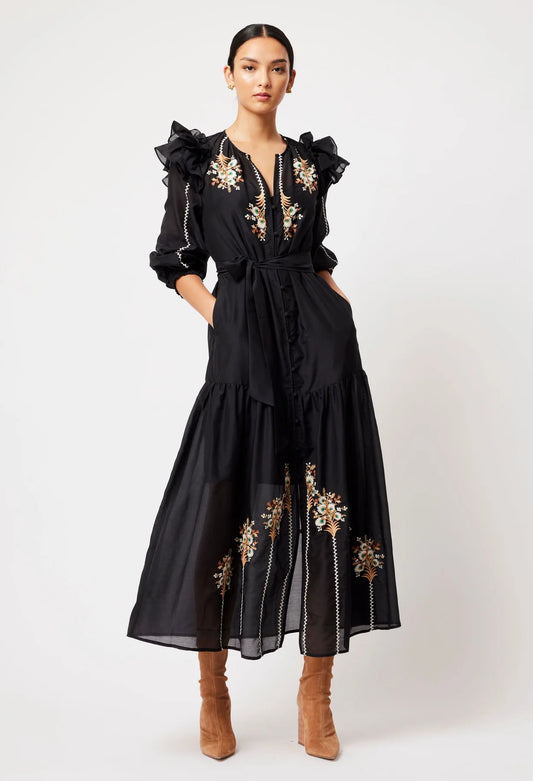 Once Was - Aquila Cotton Embroidered Dress - Black