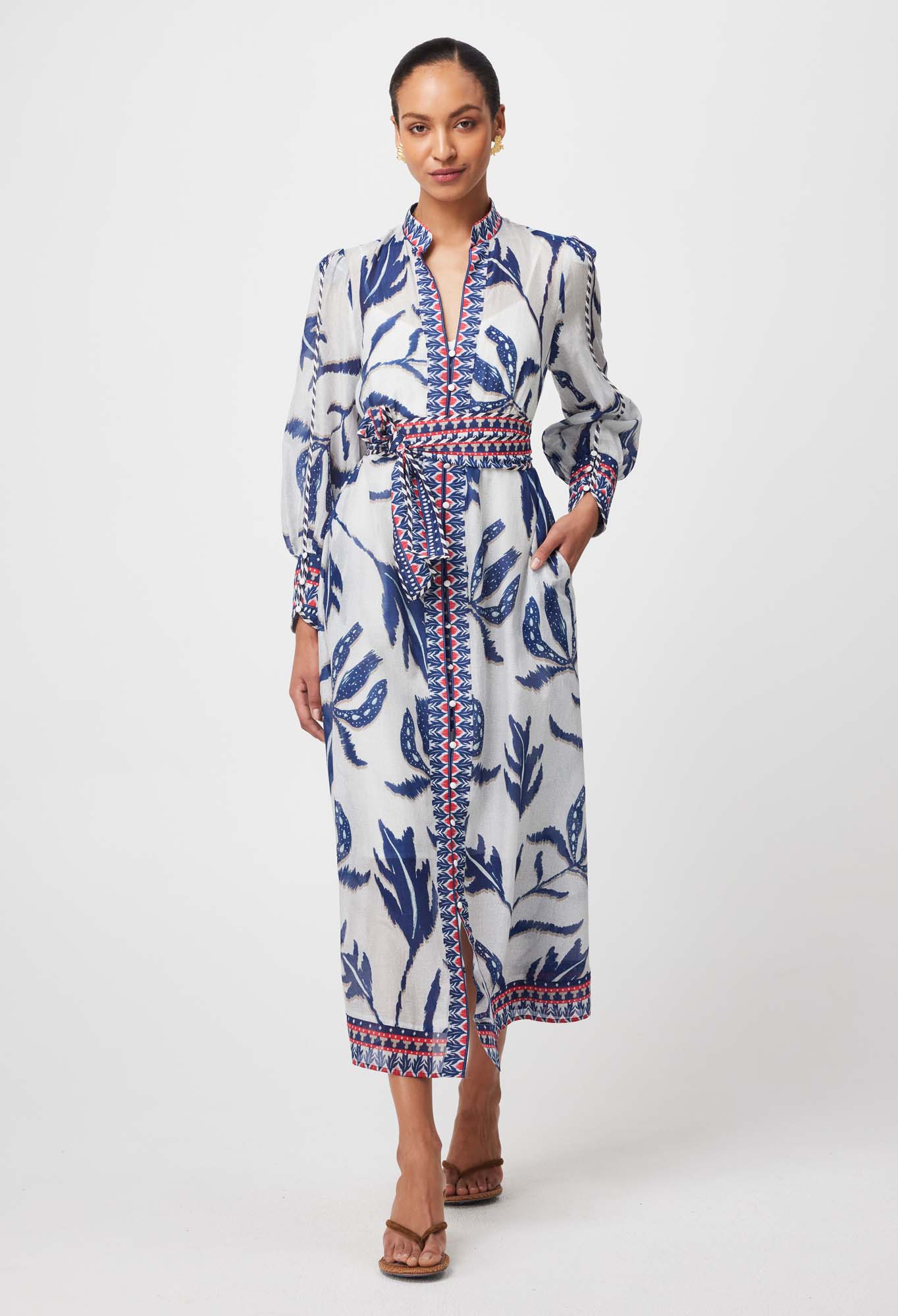 Once Was - Tierra Cotton Silk Dress - Palm Shadow