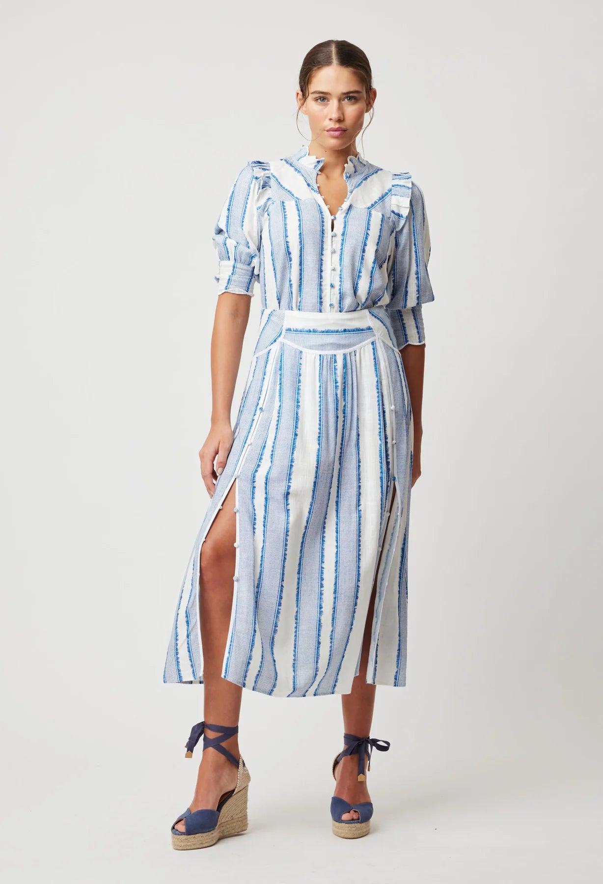 Once Was - Harmony Linen Viscose Skirt - Sorrento Stripe