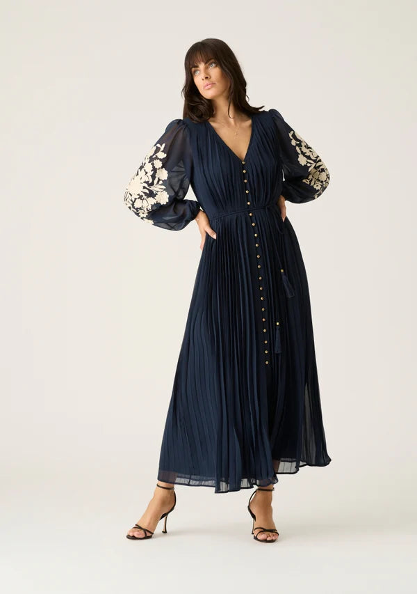 Mos the Label - Willow Pleat Maxi Dress - Navy