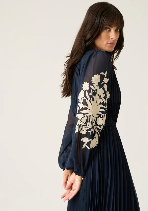 Mos the Label - Willow Pleat Maxi Dress - Navy