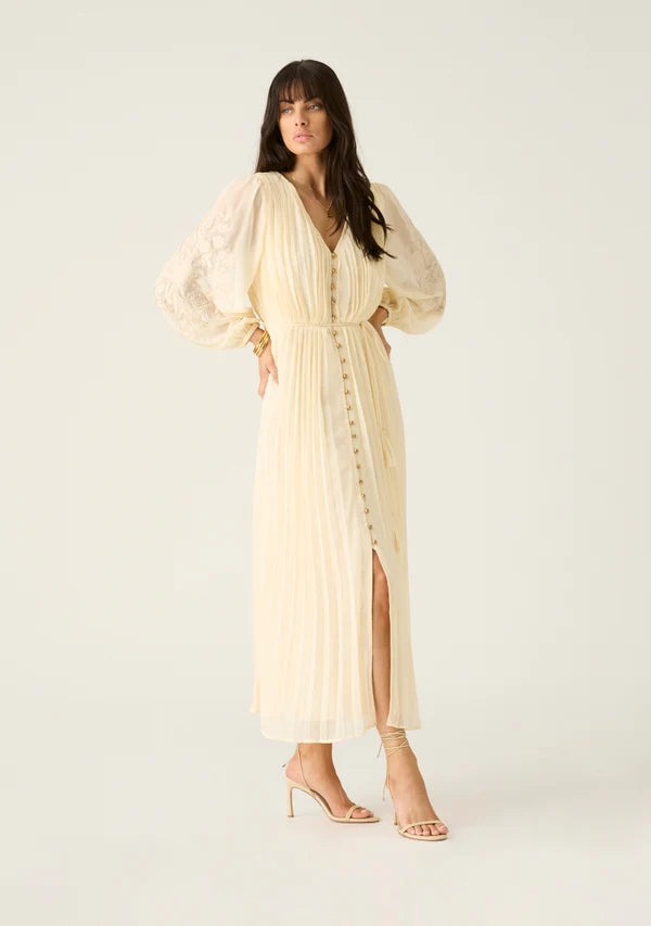 Mos The Label - Willow Pleat Maxi Dress - Ivory