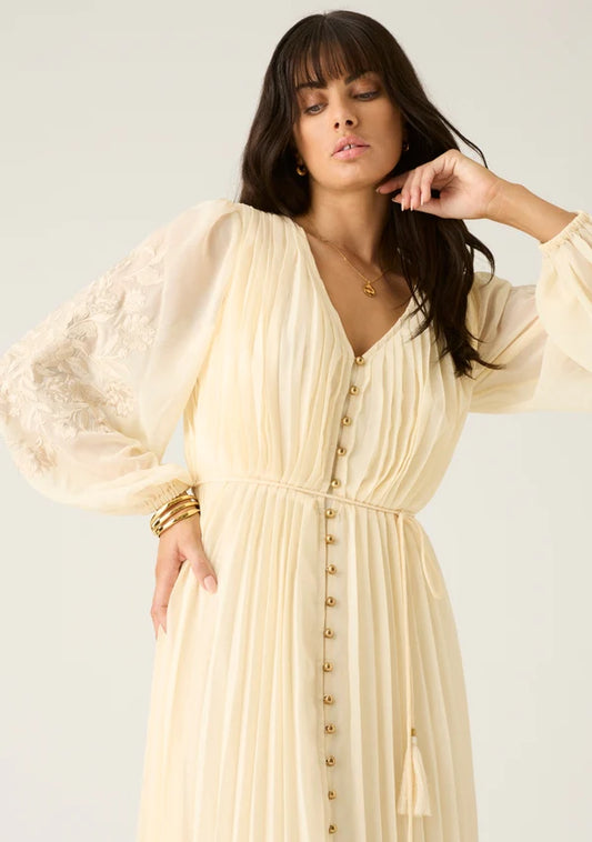 Mos The Label - Willow Pleat Maxi Dress - Ivory