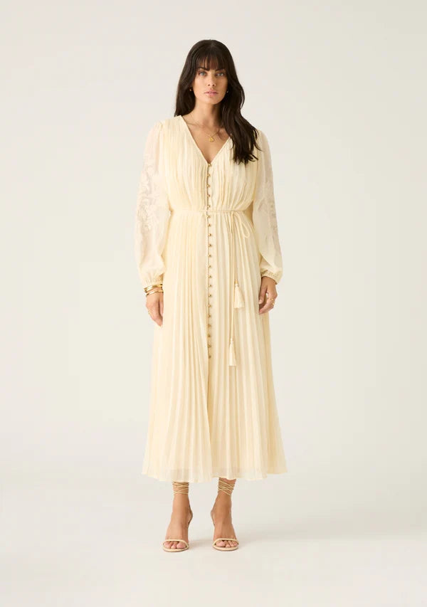 Mos The Label - Willow Pleat Maxi Dress - Ivory