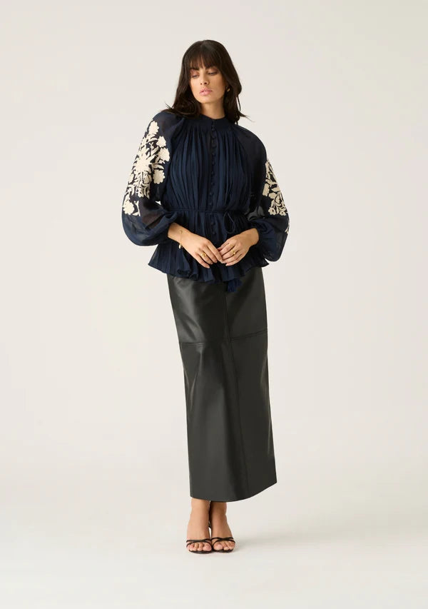 Mos the Label - Willow Pleat Blouse - Navy