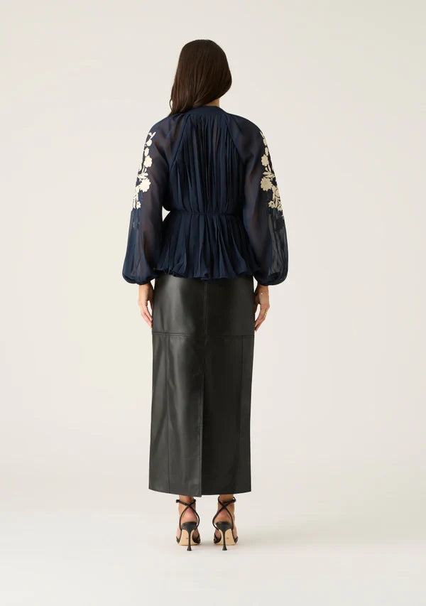 Mos the Label - Willow Pleat Blouse - Navy