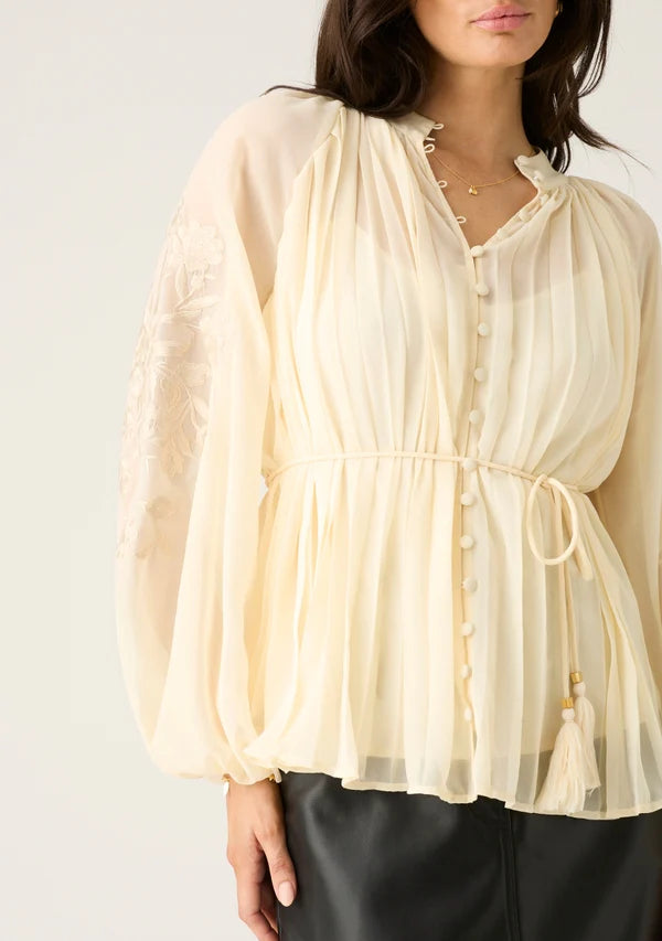 Mos the Label - Willow Pleat Blouse - Ivory