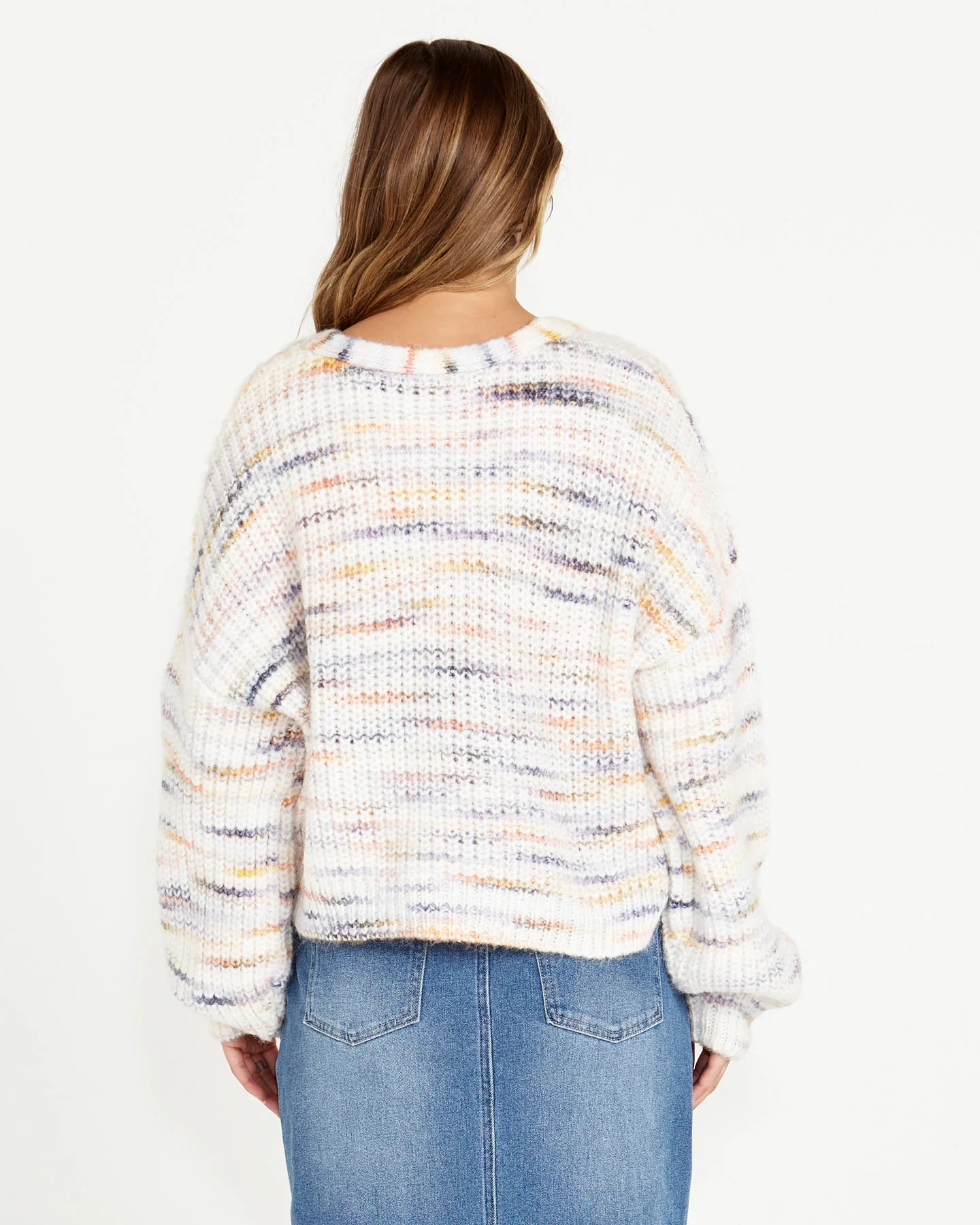 Sass - Pepper Space Oversized Button Up Wool-Blend Cardi - Cream Rainbow Marle