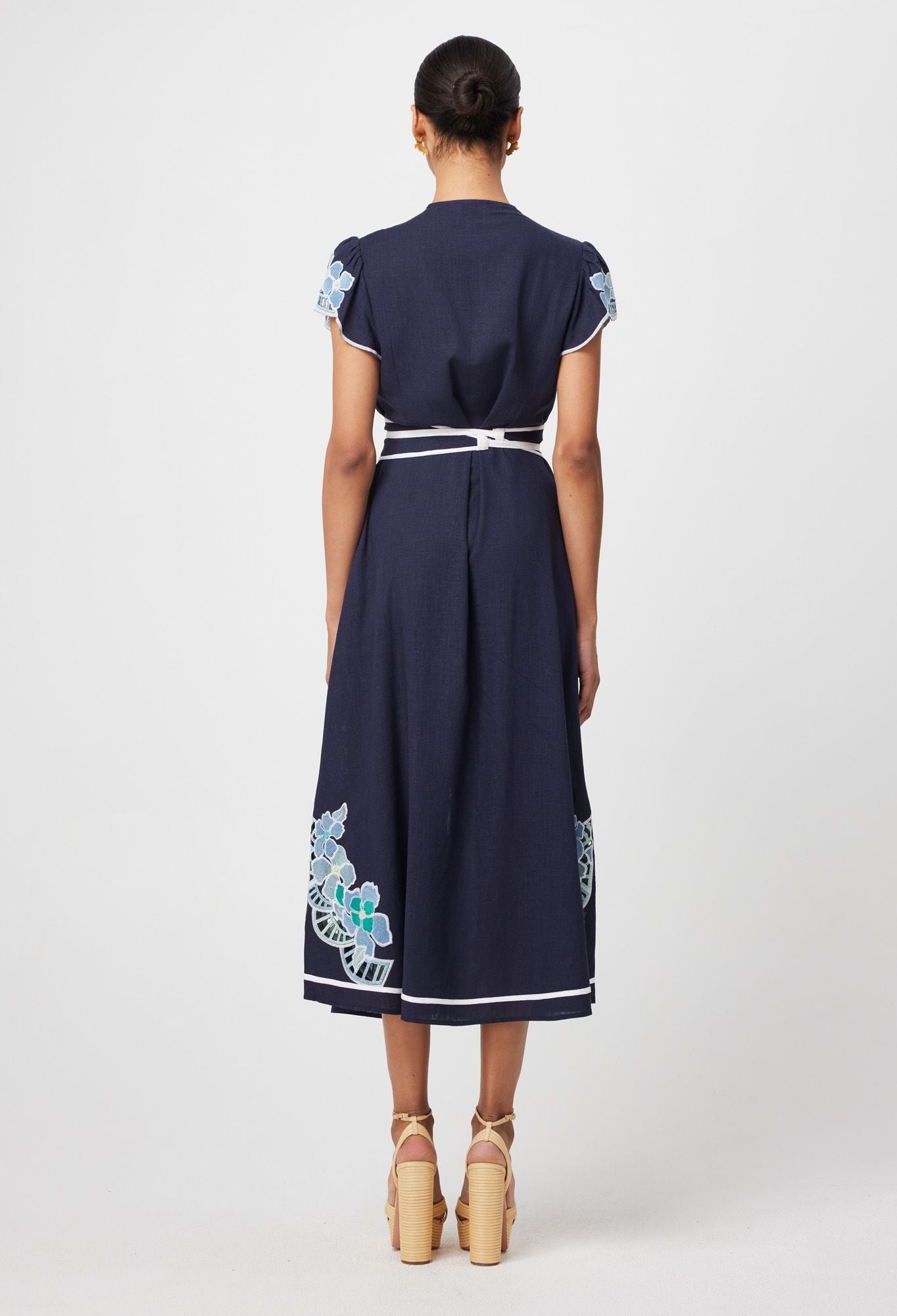 Once Was - Delray Embroidered Linen Viscose Dress - Lapis